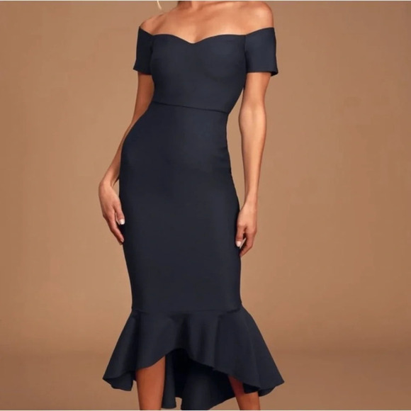 Lulus How Much I Care MIDI Dress Black NWOT Flattering Showstopper! # 0340 - Picture 1 of 9